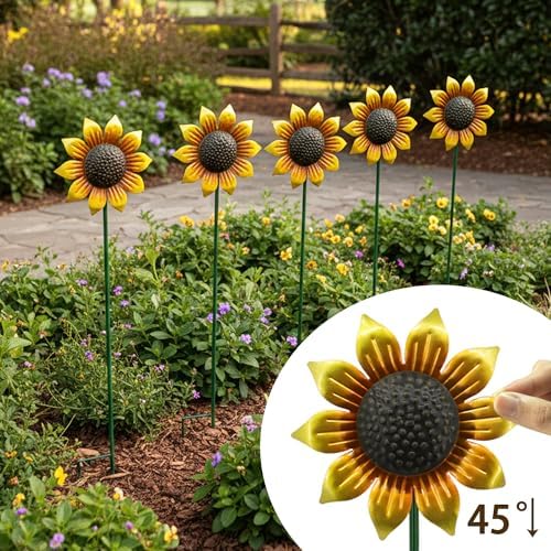 Sunflowers Metal Yard Art Wind Spinners Outdoor Decoration Stakes - Image 4