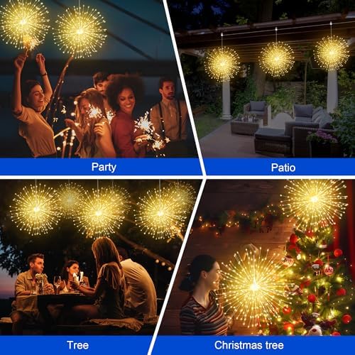 Solar Christmas Firework Lights Outdoor, 5 Pack 1000LED Solar Starburst Lights with Remote, 8 Modes Dimmable Waterproof Hanging Fairy Lights for Garden, Patio, Holiday Christmas Decor (Warm White) - Image 4