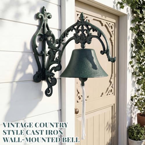 Blulu Large Outdoor Dinner Hanging Bell Vintage Rustic Cast Iron Wall Mounted Bell Heavy Duty Doorbell for Outside Front Door Garden Home Porch Decor, with Mounting Screws & Anchors - Image 4