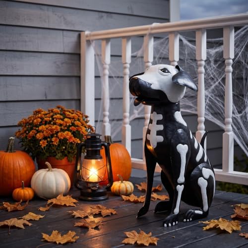 Evergreen Garden Halloween Skeleton Dog, 16" Metal Dog Animal Statue, Indoor and Outdoor Halloween Decoration for Garden Yard Lawn Party - Image 2