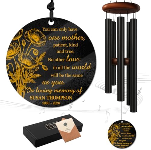 Personalized Mom Memorial Wind Chime, Custom Name Year Sympathy Gift for Loss of Mother, One Mother Love Remembrance Floral Windchimes Outdoor Garden Deep Tone Decor by AlpadilCo
