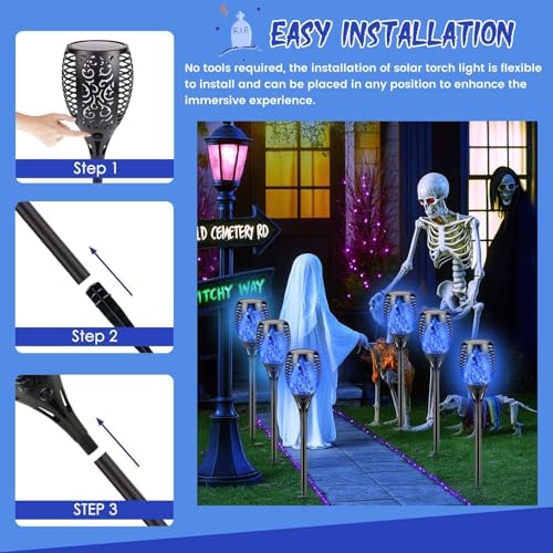 Solar Torch Lights with Flickering Flame Larger Size Halloween Decorations - Image 4