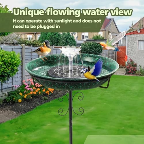 Solar Fountain Bird Bath for Outside Garden Decor,All Metal Hummingbird Bath & Feeder with 5-Prong Base,Standing Bird Feeder for Backyard Birding & Wildlife,Copper Green - Image 2
