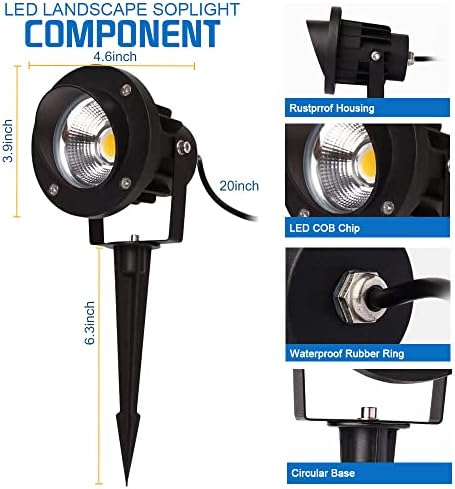 20W Led Spotlights Outdoor Landscape Lights,Low Voltage Led Landscape Lighting, 12V ~24V AC/DC Waterproof Landscape Spotlights with Stake for Tree Flag Lights 3000K Ultra Warm White (4Pack) - Image 7