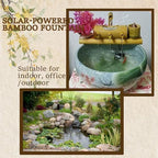 Solar Garden Bird Bath Bamboo Fountain, Outdoor Bamboo Water Flow Device with Water Pump, Creative Ornaments with Ceramic Monk, 4 Water Outlets, for Indoor, Backyard, Lawn,30in - Image 7