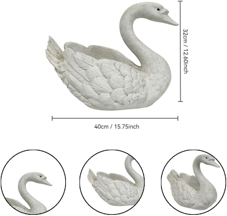 12.6" Swan Planter Statue Resin Weatherproof Outdoor, White - Image 2