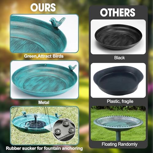 DazSpirit 14.9" Hanging Bird Bath with Solar Fountain for Outdoors - Image 4