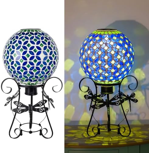 Stargarden Solar Gazing Ball, 10”Glass Gazing Globe with Metal Ball Stand by Stargarden