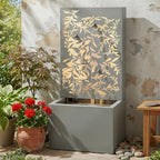30.71" Modern Metal Leaf Cutout Outdoor Water Wall Fountain with LED Lights - Image 2