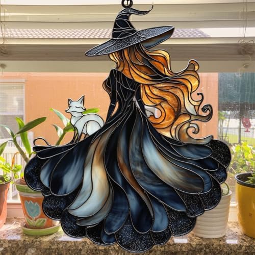 Black Witch Fox Halloween Acrylic Suncatcher - Image 4