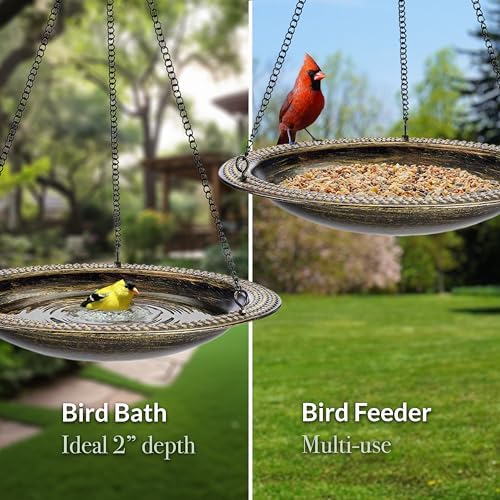 Aged Brass Beaded Hanging Bird Bath, Small 13" Diameter - Image 3