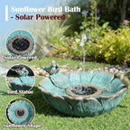Outdoor Solar Bird Bath with Water Pump Fountain, Two Usage Modes for Hummingbird, 16.9"W Solar Powered Birdbath, Sunflower with bird, 7 nozzles Water Feature for Garden Backyard Decor (Peacock Blue) - Image 2