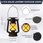 VIHOSE 6 Pcs Solar Lantern Outdoor Waterproof Flickering Fire Light, Retro - Image 2