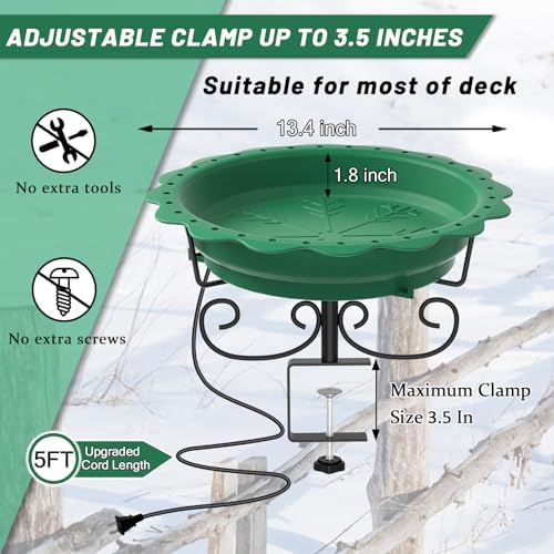 100W Heated Bird Baths for Outdoors, Heated Birdbath Outside Winter, Green - Image 6