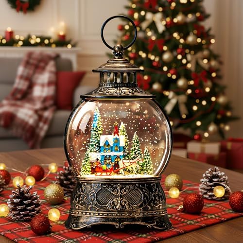 Christmas Village Snow Globe Water Lantern with Horse and Town Scene Battery Operated or USB Powered Musical Lighted Holiday Decoration for Tabletop Display for Family and Friends - Image 7