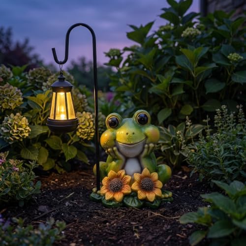 Solar Frog Garden Statue with LED Light – Hand-Painted Resin Outdoor Decor, Waterproof Lawn Ornament for Patio Yard Balcony, Unique Gift for Mom Grandma Women, Fairy Garden Decoration by Unknown