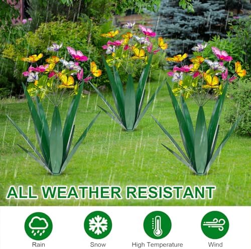 TOMBABY Garden Outdoor Butterfly Enlarge Thickened Wind Resistant Metal Agave Garden Art Metal Plant Country Sculpture Statue Decorations Ornaments Artificial Waterproof Butterflies(Green 3pcs) - Image 4