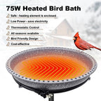 BIRD WISH Heated Bird Bath, Stable 5-Prong Metal Base Thermostat Control Weather Resistance All Seasons Available 75W Heated Bird Baths for Outdoors for Winter Garden Yard Patio Lawn, Spotted Grey - Image 2