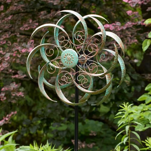 Red Carpet Studios Windspinner Garden Decor Metal Wind Spinner Yard Art with Weather Resistant Steel Stake, Stands 86" Tall, Verdi Gris Floral - Image 2