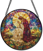 Maria with Evening Circle Suncatcher Window Hanging Handmade Stained Glass Suncatchers Decoration with Metal Chain Outdoor Garden Decor Gift for Women Christmas Thanksgiving 9.8 Inch by Unknown