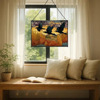 Crows Flying Over Autumn Orchard Rectangular Stained Glass Suncatcher – Hanging Window Panel with Animal & Nature Scene – Vibrant Glass Art Gift for Wildlife, Fantasy, Nature Lovers 7dAAVL - Image 7