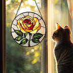 Yellow Rose Stained Glass Window Hanging Suncatcher Gifts for Women 12" - Image 2