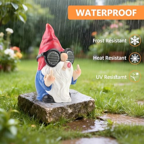 Gnome Statue with Solar LED Glasses, 8.3 in Funny Garden Gnome - Image 6