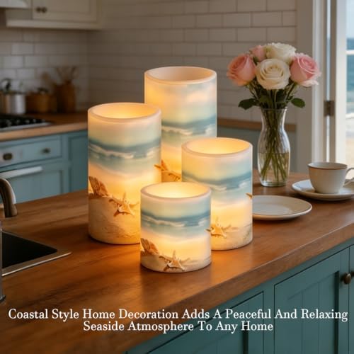 LED Flameless Candles with Remote Timer, Beach Seashell Starfish - Image 3