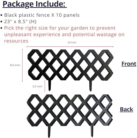 LaLaGreen Garden Edging Border (23x8.5in, 10 Pack) Black Plastic Fence - Image 2