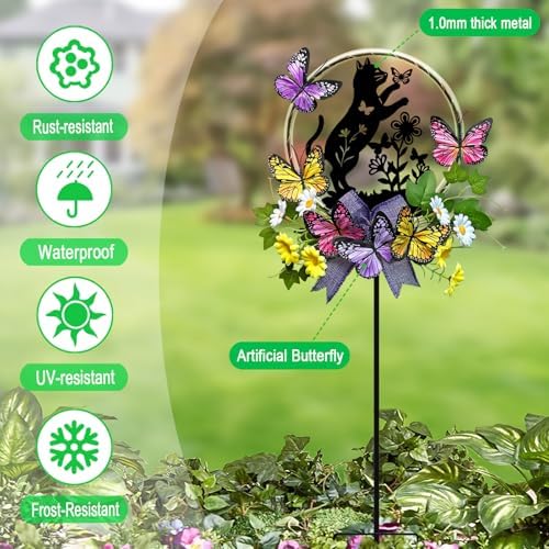 Cat Solar Lights Outdoor Garden,Flower & Butterfly Yard Decorations Outdoor - Image 2