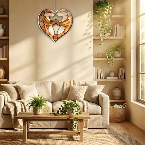 Otter Heart Acrylic Suncatcher 10 Inches, Fall Decoration Indoor Outdoor, Bedroom Porch Decor, Stained Glass Effect Window Hanging, Cozy Woodland Ornament, Otter Lover Gift for Her Mom - Image 6