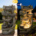 7-Tier Cascading Outdoor Water Fountains with LED Lights, 37.2" H Large Outdoor Waterfalls with Moss & Wood-Look for Garden, Patio, Yard Decor - Image 4