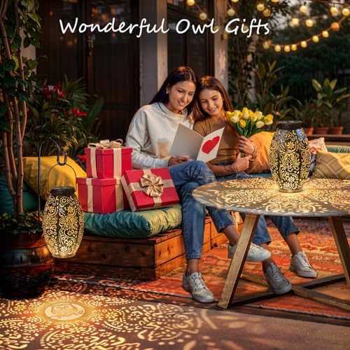 2Pack Owl Solar Outdoor Lanterns Waterproof, Large Decorative Garden Solar Lights for Table, Patio, Yard, Lawn Ornaments, Birthday Mothers' Day Gifts for Mom Dad ( Antique Bronze) - Image 3