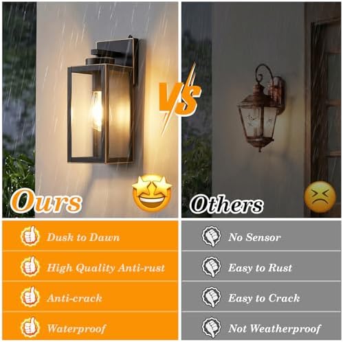 BesLowe Upgraded Dusk to Dawn Outdoor Wall Lights, Bronze, 2-Pack - Image 5