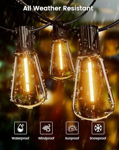OHLUX Bistro String Lights Outdoor, 50FT Deck Lights with 22 Shatterproof ST38 Vintage Edison Bulbs, 2200K Warm Dimmable Connectable LED Light String for Outside Porch Yard Gazebos Balcony Garden - Image 4