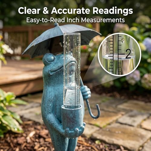 Topadorn Frog Rain Gauge, 21.5" Solar LED Outdoor Garden Stake - Image 3