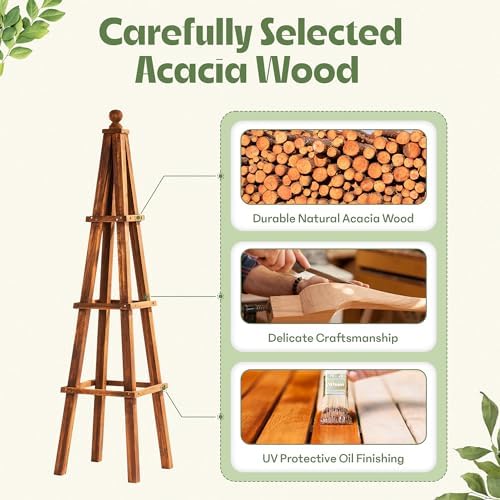 Idzo 61-Inch Wood Obelisk Trellis for Climbing Plants, Outdoor & Indoor Garden Decor, Light Brown, Durable, Space-Saving, Easy Assembly, Ideal for Patio & Yard – Upgraded 2025 - Image 4