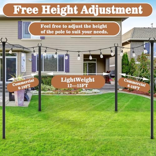 NUERPO 6 Pack String Light Pole,Metal Poles for Hanging Outdoor Light Strings,6 Pack 10 FT Light Poles Stand for Outside Garden,Patio,Wedding,Backyard,Deck,Party - Image 6