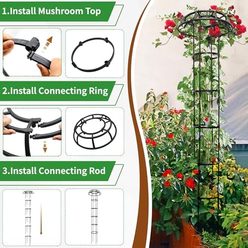 2 Pack Umbrella Top Trellis for Climbing Plants, 76 Inch Tall Adjustable Plant Support for Outdoor Indoor Garden, Sturdy Metal Core with Plastic Coating, Black - Image 5