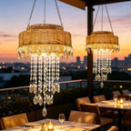 Solar Outdoor Rattan Hanging Chandelier Waterproof Hanging Pendant Light - Image 4