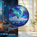 Stained Glass Window Hanging Mountain Sunset Porch Music Scene Sun Catchers Rustic Banjo Violin Lantern Floral Suncatchers for Home Porch Garden Indoor & Outdoor Decor (9.8x9.8 in) - Image 5