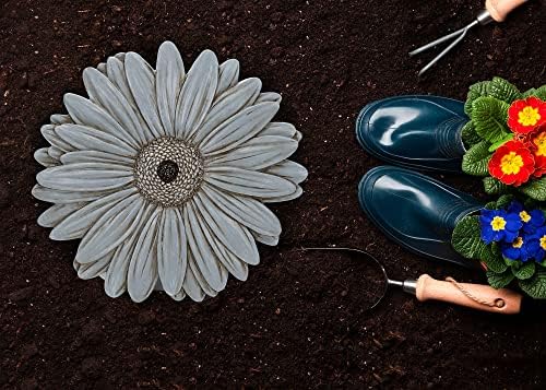 Magnolia Garden Gray Daisy Garden Stepping Stone, 12 Inch Resin Outdoor Decorative Stone with Dimensional Daisy Relief Design, Neutral Floral Garden & Walkway Décor - Image 6