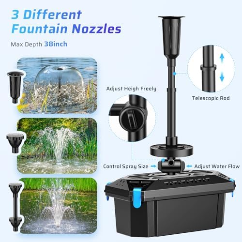 Antfraer Pond Filter with Fountain Kits, 660GPH Submersible Pond Pump with RGB LED Lights, All-in-One Pond Filter for Outdoor Ponds, Koi Pond, Water Gardens & Waterfall, Up to 1300 Gallons - Image 5