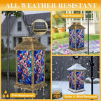 Solar Lantern Outdoor Waterproof Cherry Blossom Branch Pink Flowers Stained Glass Effect Style Blue Garden Decor LED Hanging Solar Lights Tabletop Lamp Gifts for Women Mom Outside Yard Patio Porch - Image 3