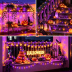 YEGUO 4 Pack Halloween Solar Fairy Lights, Each 33ft 100 LED Orange and Purple Christmas Lights Outdoor Waterproof, 8 Modes Sliver Wire Solar String Lights - Image 7