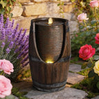 Rustic Barrel Fountain w/Warm LED Lights, Resin Patio Garden Decor by Unknown
