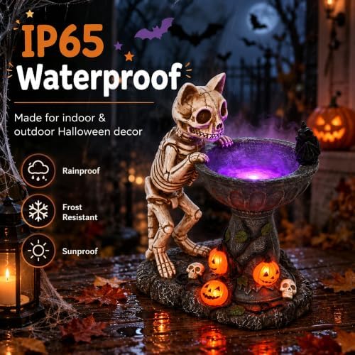Nacome Solar Skull Cat Statues for Halloween Decor: IP65 Waterproof Resin - Image 5