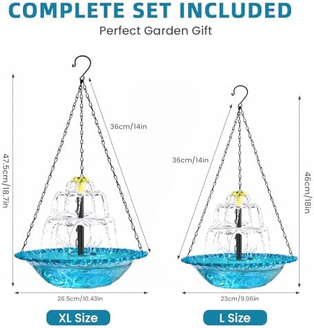 Solar Bird Bath Fountain, Hanging Bird Bath with Solar Powered Water Fountain, Outdoor Bird Bath Bowl with Chain Hook, Garden Patio Balcony Decor, Attract Birds & Keep Water Fresh (Blue) - Image 3