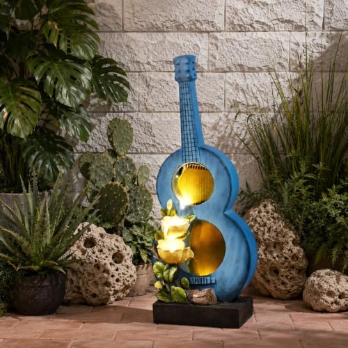 38.2" H Outdoor Water Fountain with LED Lights, Guitar Design Cascading Water Feature for Garden Patio Backyard Porch Yard Decor by Unknown