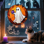 Halloween Stained Glass Window Hanging Ghost Suncatche Gift for Women 12" - Image 2